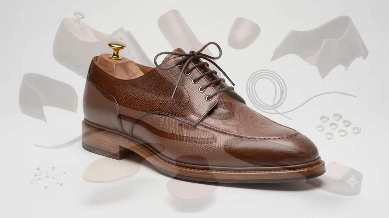 A finished Gabuu derby shoe on display